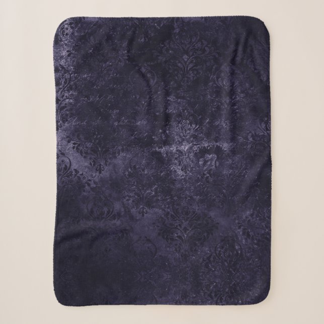 Velvety Midnight Damask | Indigo Lila Grunge Sherpadecke (Vorderseite)