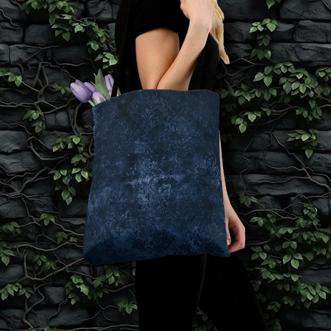Velvety Navy Damask | Dark Blue Grunge Barock Tasche (Von Creator hochgeladen)