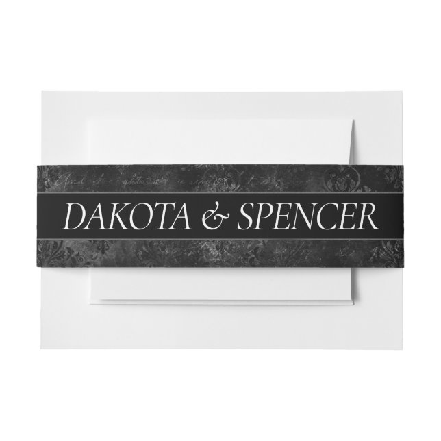 Velvety Onyx Damask | Black Vampy Grunge Baroque Einladungsbanderole (Vorderseite Beispiel)
