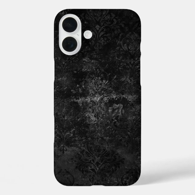 Velvety Onyx Damask | Black Vampy Grunge Baroque iPhone 16 Plus Hülle (Rückseite)