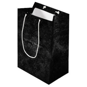 Velvety Onyx Damask   Black Vampy Grunge Baroque Mittlere Geschenktüte