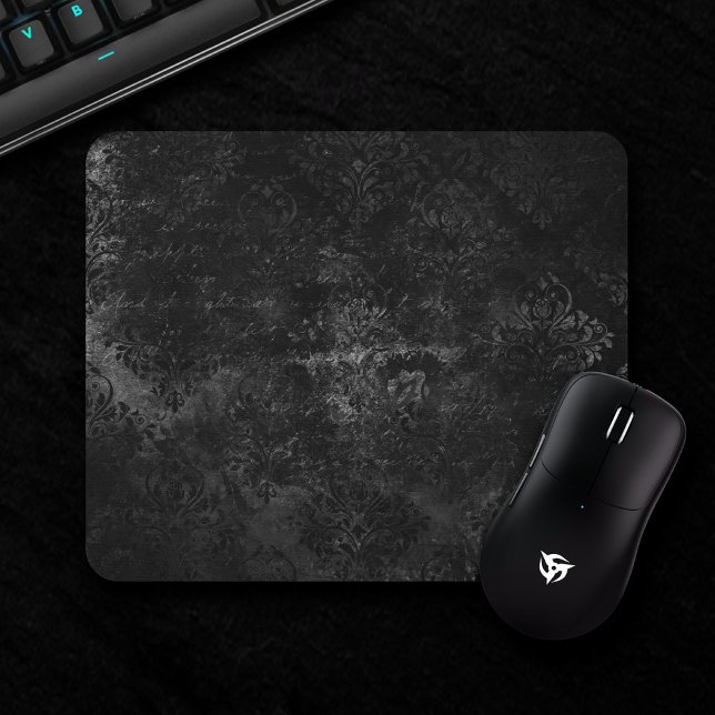 Velvety Onyx Damask | Black Vampy Grunge Baroque Mousepad (Von Creator hochgeladen)
