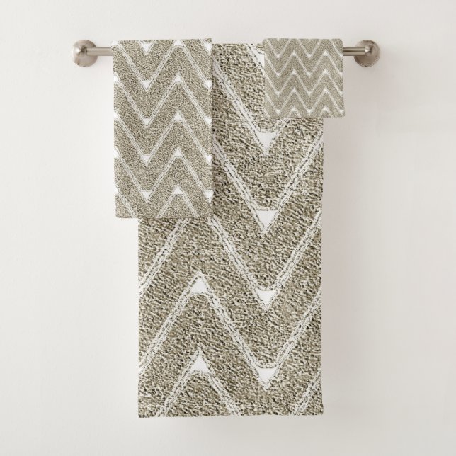 Velvety Sand Brown Zickzack Muster Badhandtuch Set (Insitu)