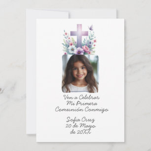 Ven A Celebrar Mi Primera Comunión con Foto Flores Einladung