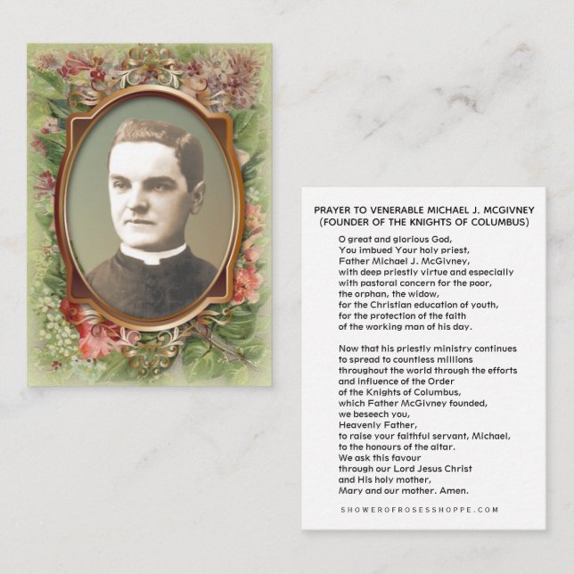 Ven. Michael McGivney Knights of Columbus CARD Platzkarte (Vorne/Hinten)
