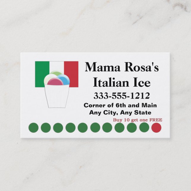 Vendeur italien de glace ou carte de poinçon de ma (Devant)