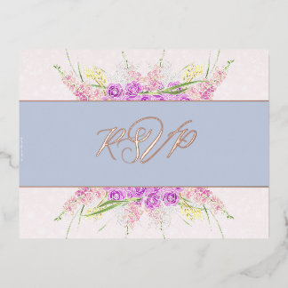 Vendretti Blue Ribbon und Bouquet-Folie RSVP Folie Einladungspostkarte