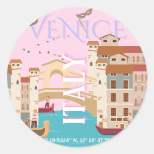 Venedig Art Reisen, Italien, Retro Art Reisen Runder Aufkleber