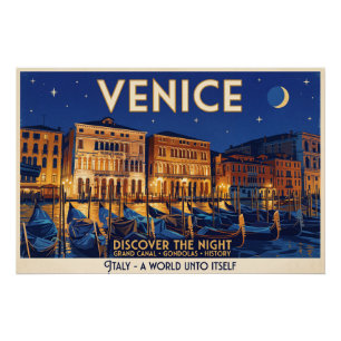 Venedig bei Nacht Grand Canal Gondeln Kunst Poster