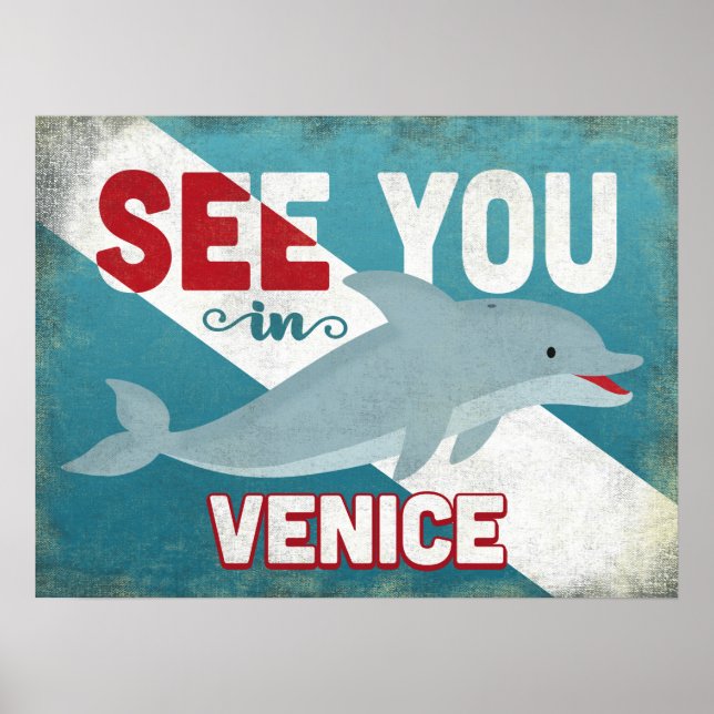 Venedig Florida Dolphin - Retro Vintage Reise Poster (Vorne)
