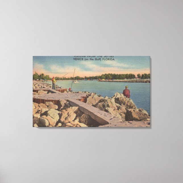 Venedig, Florida - Fischerei auf den Jetties Leinwanddruck (Vorderseite)