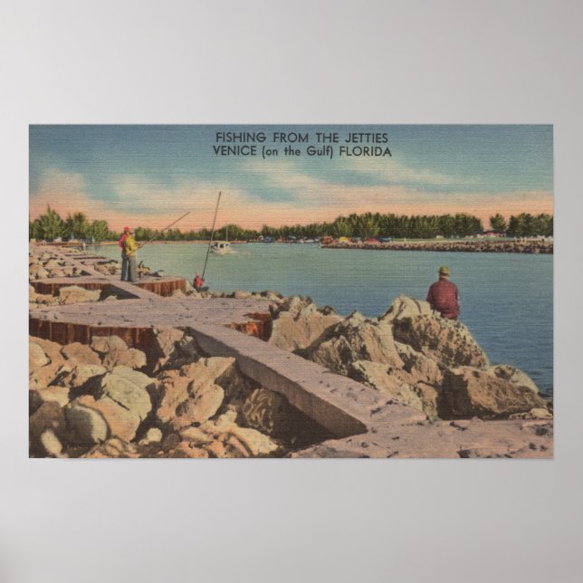 Venedig, Florida - Fischerei auf den Jetties Poster (Vorne)