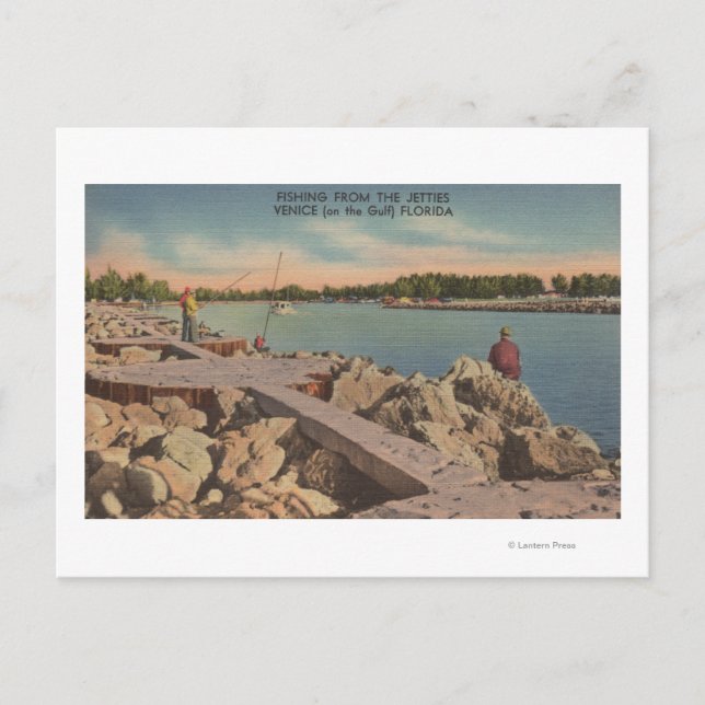 Venedig, Florida - Fischerei auf den Jetties Postkarte (Vorderseite)