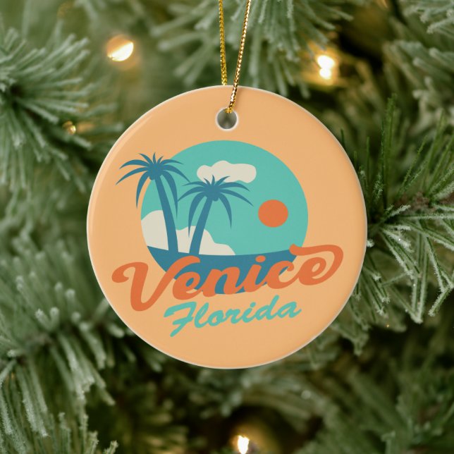 Venedig Florida Retro Stil Palmen und Strand Keramik Ornament (Baum)