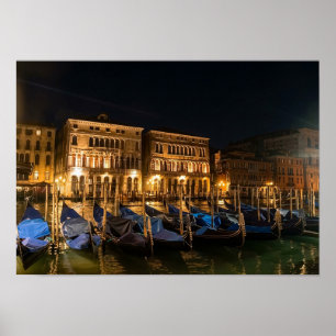 Venedig Gondeln bei Nacht Poster