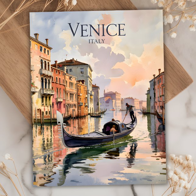 Venedig Gondola Reiten Wasserfarbener Kanal farben Postkarte (Venice Gondola Ride Watercolor Canal Colorful Postcard)