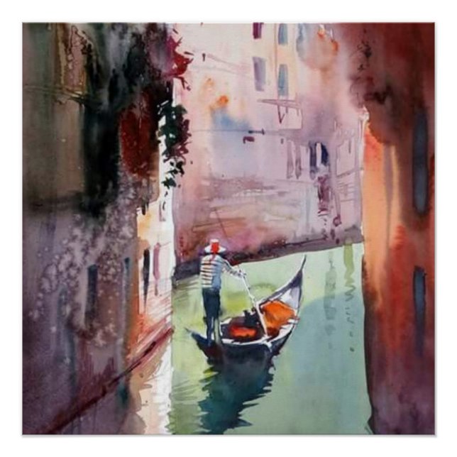 Venedig, Gondolier, Gondel, Venezianische Leinwand Poster (Vorderseite)