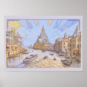 Venedig Grand Canal Art Deco Retro Reise Druck Poster