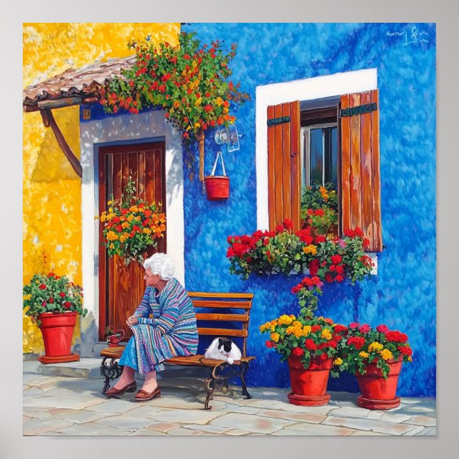 Venedig Inspiriert - farbenfrohe Dorfposter drucke (Vorne)