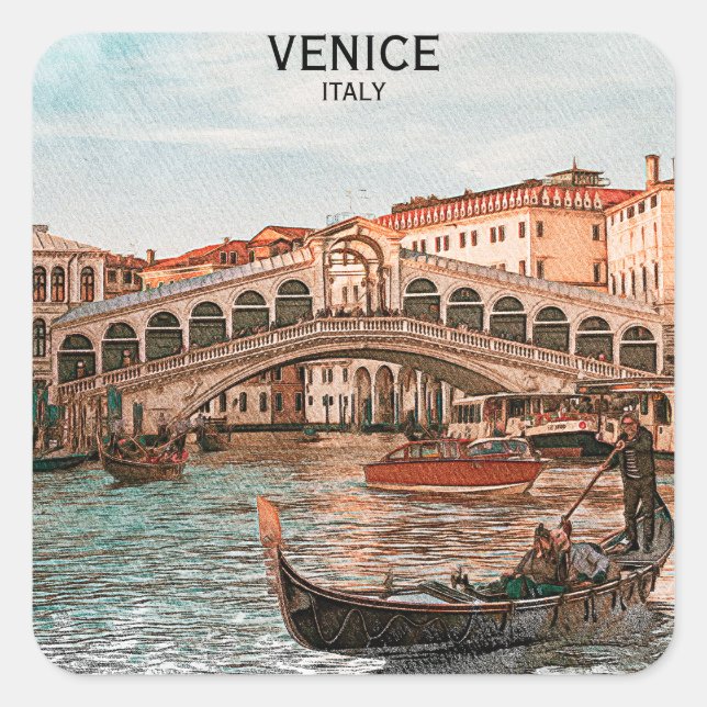 Venedig Italien Gondelbahn Stadtansicht Quadratischer Aufkleber (Vorderseite)