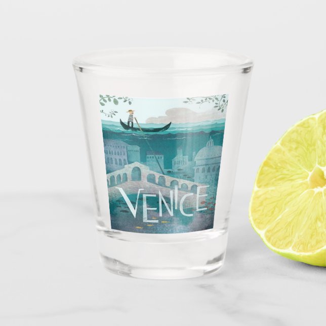 Venedig Italien Gondola Reise-Retro-Post   Schnapsglas (Vorderseite)