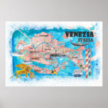 Venedig Italien Illustrierte Karte mit den Hauptka