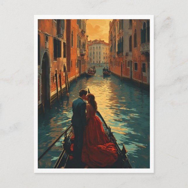 Venedig Italien Liebende Gondel Kanal Romantisch F Postkarte (Vorderseite)