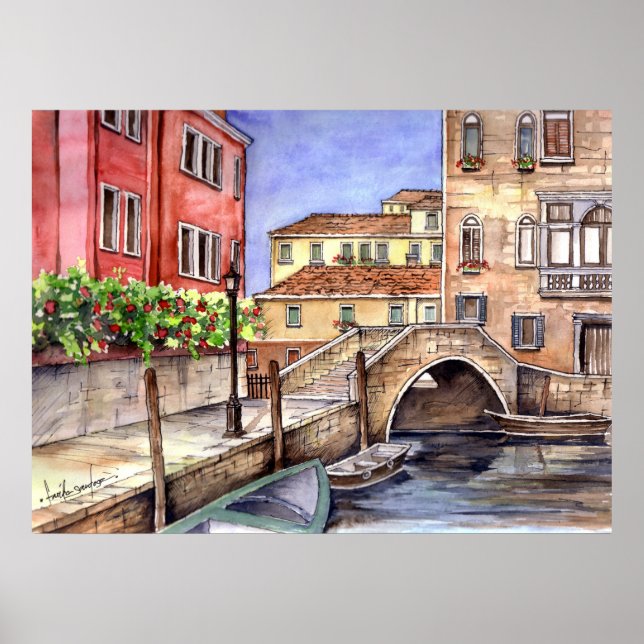 Venedig Italien Pen und Wasserfarbe Wash Poster (Vorne)