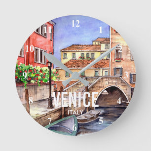 Venedig Italien - Pen & Wash Aquarellmalerei Runde Wanduhr
