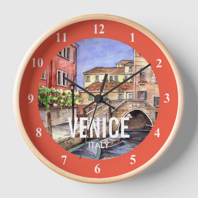 Venedig Italien - Pen & Wash Aquarellmalerei Uhr (Vorderseite)