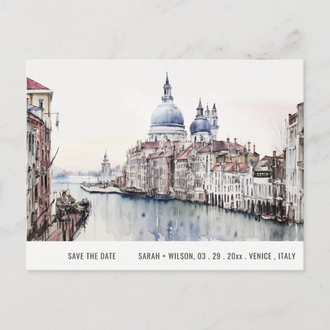 Venedig - Italienische Kanäle Wasserfarbe Save the Postkarte (Vorderseite)