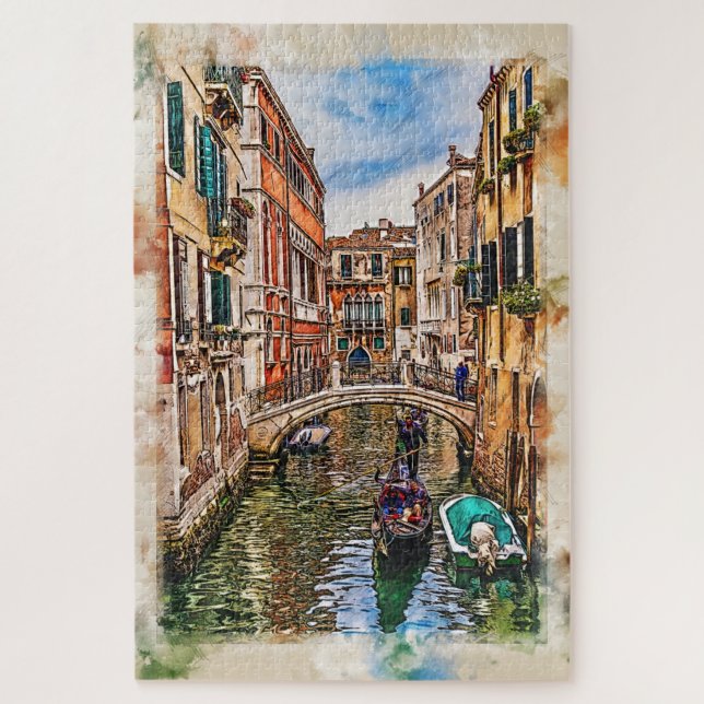 Venedig Kanal mit Häusern und Gondel. Italien. (Vertikal)