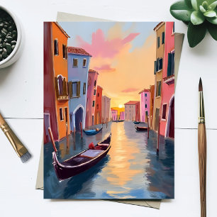 Venedig Kanal Sonnenuntergang Gondel Aquarell Reis Postkarte