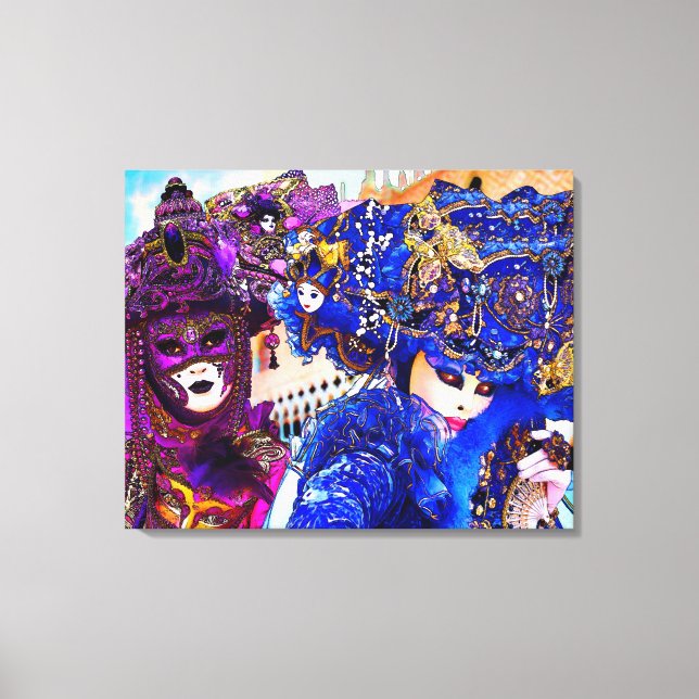 Venedig Karneval Bunte traditionelle Masken Zeichn Leinwanddruck (Vorderseite)