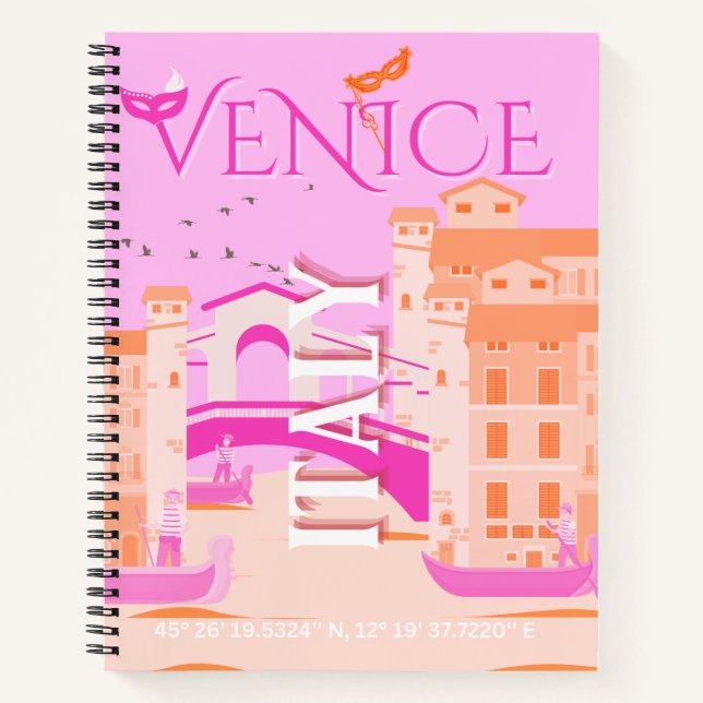 Venedig Kunst, Italien, Reisen Kunst, Retro, Rosa Notizbuch (Vorderseite)