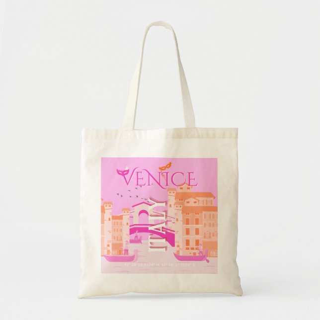 Venedig Kunst, Italien, Reisen Kunst, Retro, Rosa Tragetasche (Vorne)