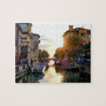 Venedig Lido Kanal bei Sonnenuntergang, Italienisc