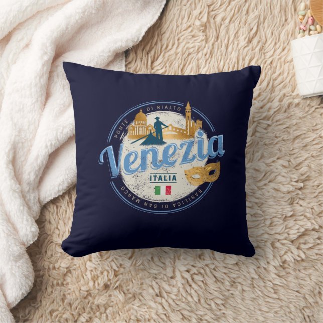 Venedig mit Gondolier Italien Karneval Vintag Kissen (Decke)