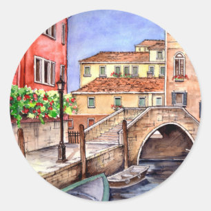 Venedig - Pen & Wash Runder Aufkleber