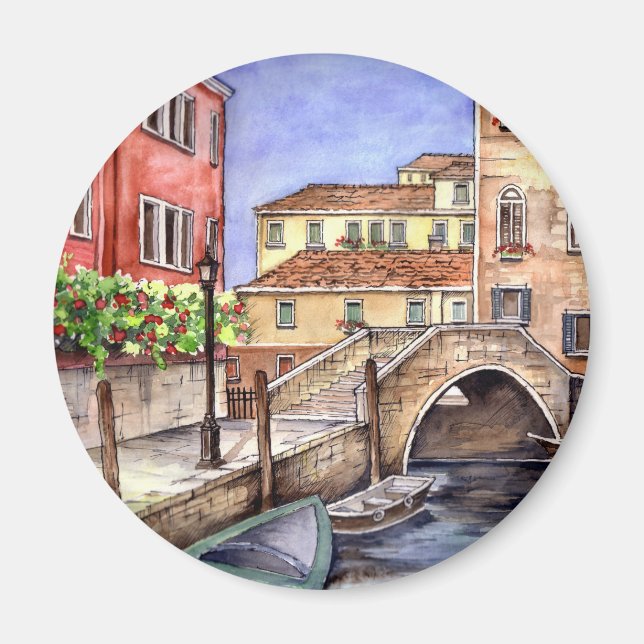 Venedig - Pen & Wash Wasserfarbe Magnet (Vorne)