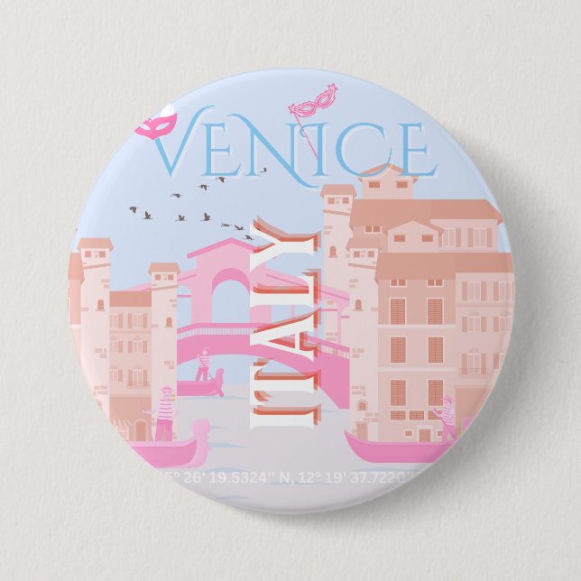 Venedig Reisen Kunst, Italien, Reisen Kunst Button (Vorderseite)