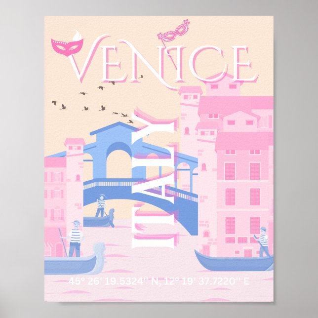 Venedig Reisen Kunst, Italien, Reisen Kunst, Rosa Poster (Vorne)