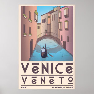 Venedig Reiseplakat, grafische Kanal Kunst, Gondel Poster