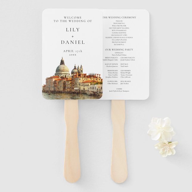 Venedig Skyline Aquarell Hochzeitsprogramm Fächer (Vorne und Hinten)