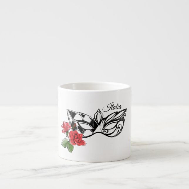 *~* Venedig Venezianisch Maske und Rose Italien Espressotasse (Vorderseite)