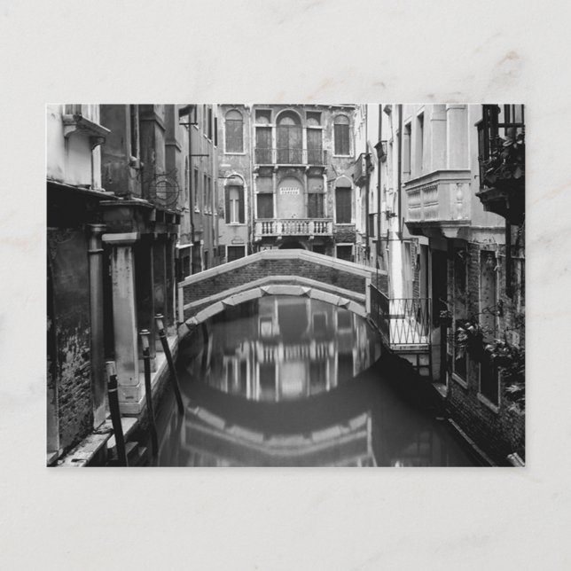 Venedig Wasserstraße Schwarz-Weiß Postkarte (Vorderseite)