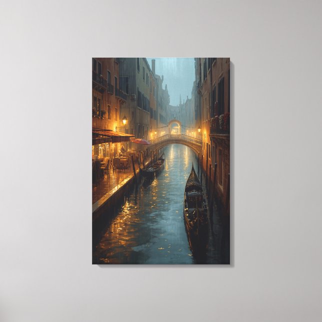 Venetian Glow – Rainy Night Lights and Reflections Leinwanddruck (Vorderseite)