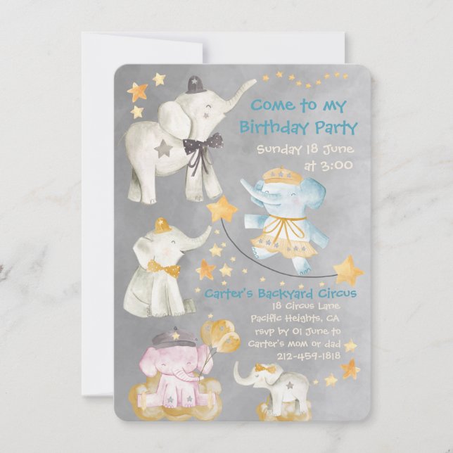 Venez À My Elephant Circus Invitation De Fête D'An (Devant)