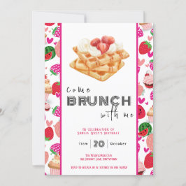 Venez Brunch avec moi blanc rose invitation d'anni