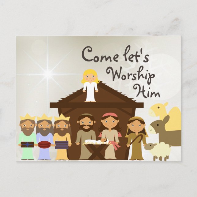 Venez l'adorer Nativité Carte postale de Noël (Devant)